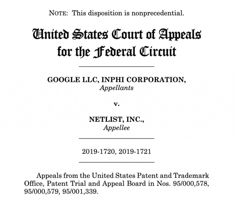 Google Loses Appeal in Google, LLC vs Netlist, Inc.